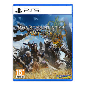 《魔物獵人 荒野》（Monster Hunter Wilds）遊戲封面，展現廣闊的開放世界狩獵場景，獵人迎戰神秘魔物『白之孤影』，體驗沉浸式狩獵冒險與動態環境變化。